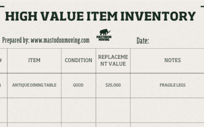 High Value Inventory Sheet